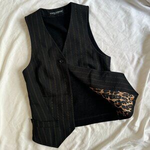 Dolce & Gabbana Vintage 2000s Pinstripe Vest with Leopard Print Lining